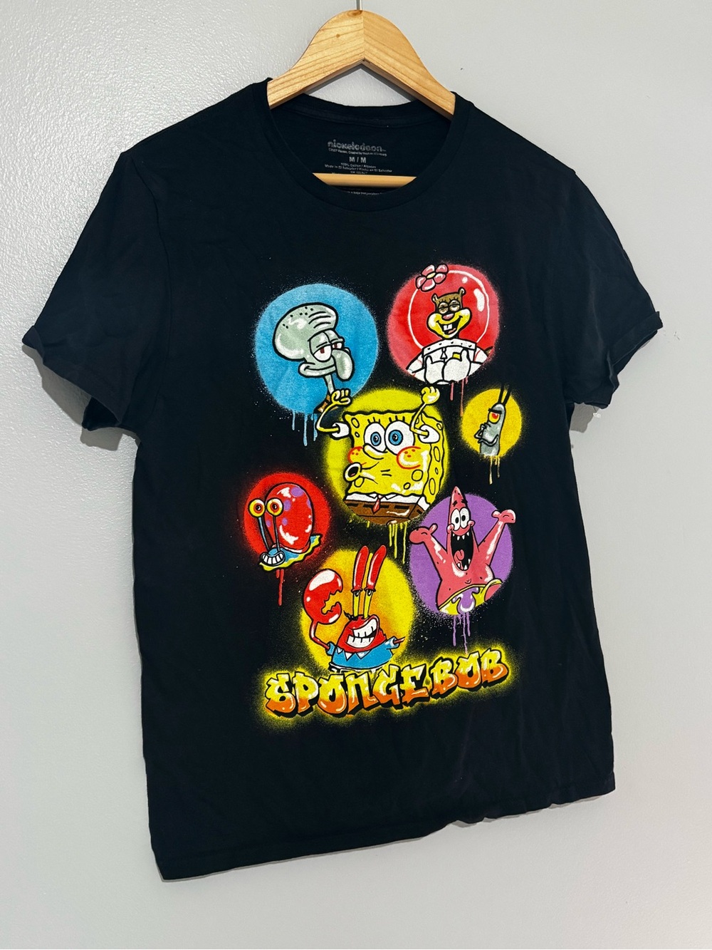 Nickelodeon SpongeBob Black Graphic Tee with Multicolor Bubble Characters